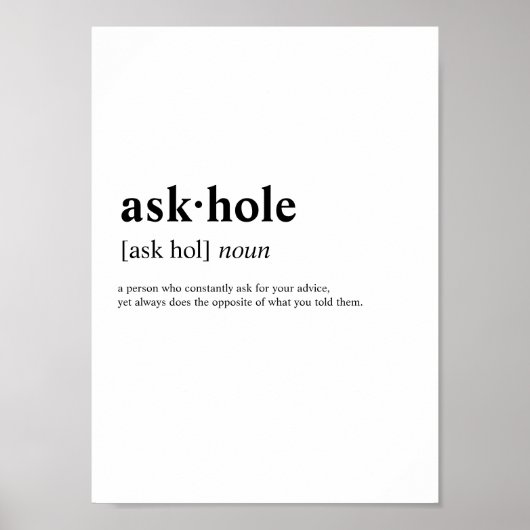 Poster Askhole - Signification du dictionnaire (Devant)