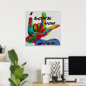 Poster ASL American Sign Language JE VOUS AIME PLUS (Bureau à domicile)