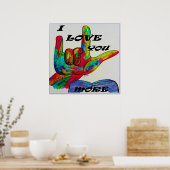 Poster ASL American Sign Language JE VOUS AIME PLUS (Cuisine)