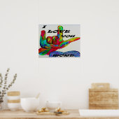 Poster ASL American Sign Language JE VOUS AIME PLUS (Cuisine)