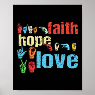 Poster Asl Faith Hope Love American Sign Language Christi