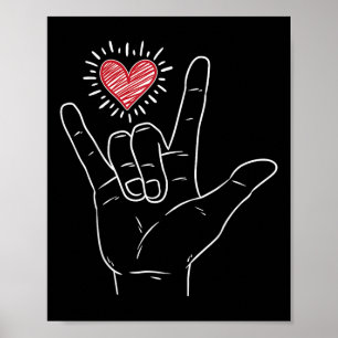 Poster Asl Heart I Love You Hand Sign Language Valentines