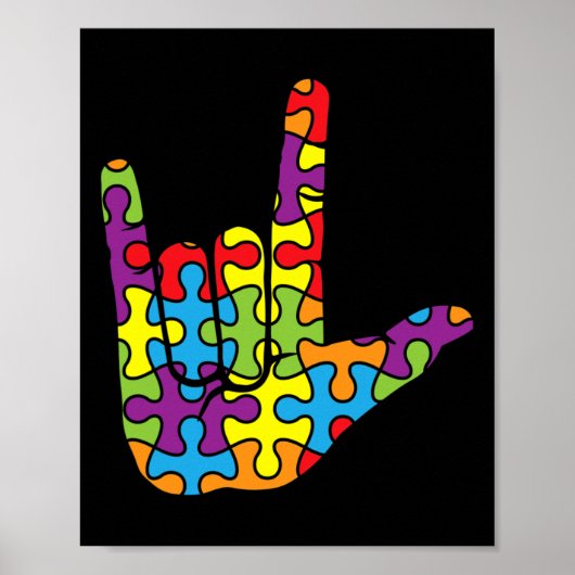 Poster Asl Love Langue des Signes - Puzzle Autistique Aut (Devant)