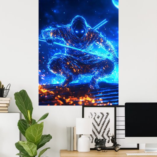 Poster Assassin de l'ombre du néon - Cyberpunk Ninja dans (Bureau à domicile)
