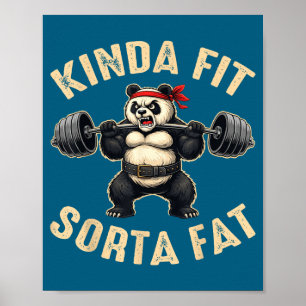 Poster Assez en forme un peu gros Panda haltérophile des