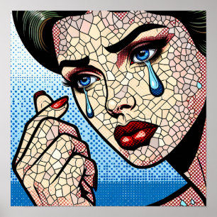 Poster Assez femme triste de l'art pop comique avec des l