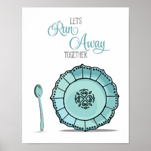 Poster Assiette et cuillère Fuyons ensemble Cuisine Aqua