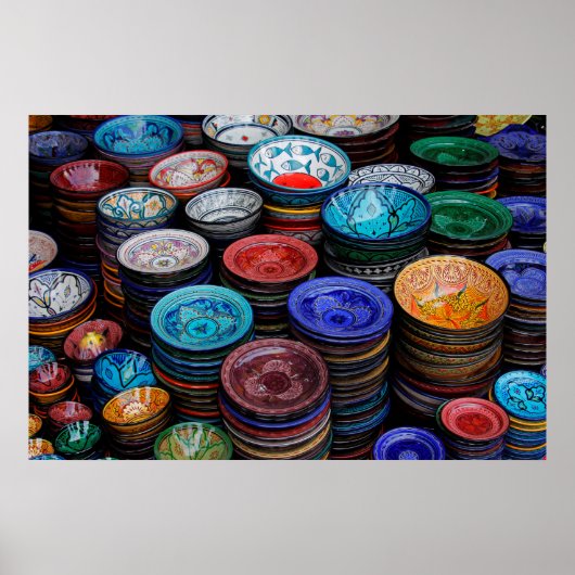 Poster Assiettes marocaines au marché (Devant)