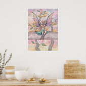 Poster Assis avec Stars Fairy avec Orange Tabby Art (Cuisine)