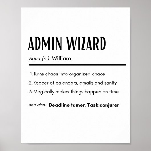 Poster Assistant Administratif Définition Drôle Nom Perso (Devant)