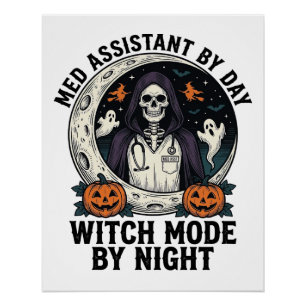Poster Assistant médical Sorcière d'Halloween Gravure Vin