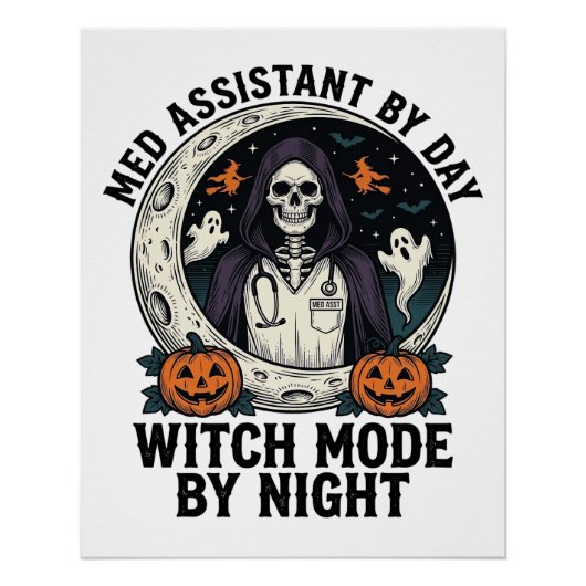 Poster Assistant médical Sorcière d'Halloween Gravure Vin (Devant)