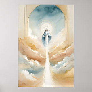 Poster Assomption de Marie Aquarelle Minimaliste Chrétien