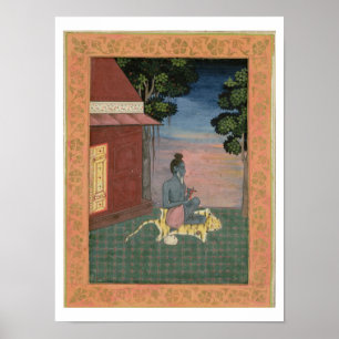Poster Asticité vieillissante assise sur une peau de tigr