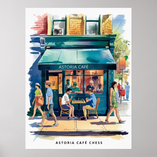 Poster Astoria Café Échecs Aquarelle (Devant)