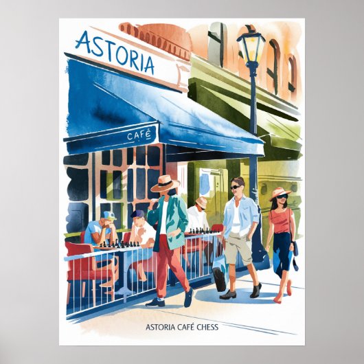 Poster Astoria Café Échecs Aquarelle (Devant)