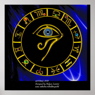 Poster ASTRAL HORUS EYE, BLUE TALISMAN Astrology Chart