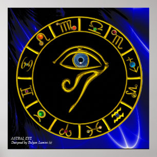 Poster ASTRAL HORUS EYE / BLUE TALISMAN Zodiac Chart
