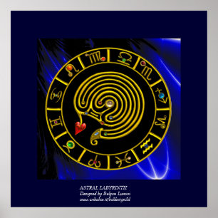 Poster ASTRAL LABYRINTH GOLD ZODIAC CHART Astrologie