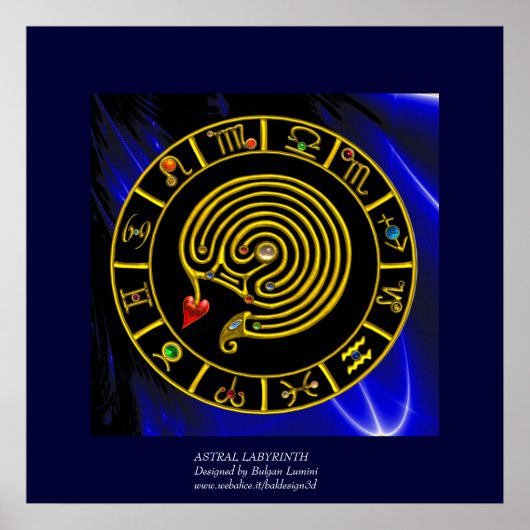 Poster ASTRAL LABYRINTH GOLD ZODIAC CHART Astrologie (Devant)