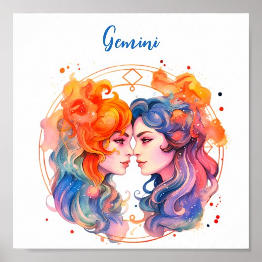 Poster Astrologie signe zodiaque Gemini en aquarelle (Devant)