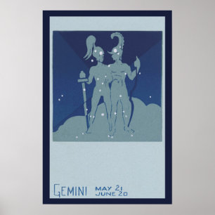 Poster Astrologie Vintage Zodiaque Gémeaux Constellation