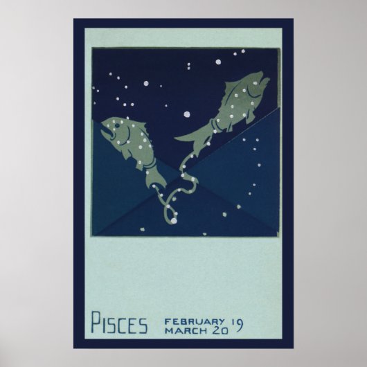 Poster Astrologie Vintage Zodiaque Poissons Constellation (Devant)