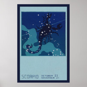 Poster Astrologie Zodiaque vintage, Constellation Scorpio