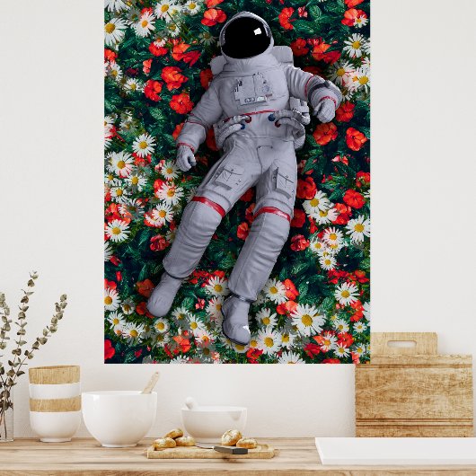 Poster Astronaunt en Fleurs rouges et blanches (Cuisine)