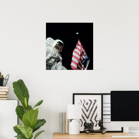 Poster Astronaut Apollo 17 avec vue sur la Terre (Bureau à domicile)