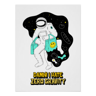 Poster Astronaut Cartoon | Retro Space Wall Art Print