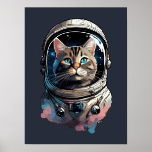 Poster Astronaut Chat Dans L'Espace Aquarelle Art