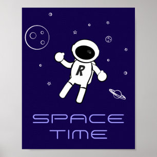 Poster Astronaut dans l'espace - Art en violet, noir et b