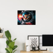 Poster Astronaut de chat spatial drôle Kitty Galaxy Unive (Bureau à domicile)