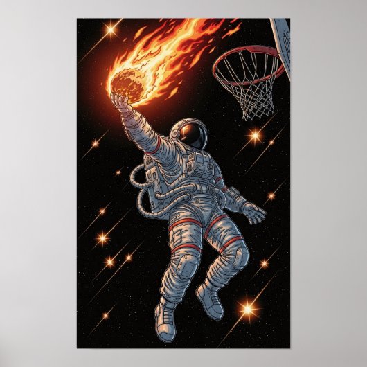 Poster Astronaut Dunking Fiery Basketball Dynamic Space (Devant)