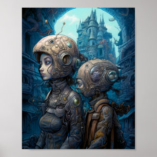 Poster Astronaut Girls Surreal Science Fiction
