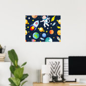 Poster Astronaut in Space Planets and Rockets Pattern (Bureau à domicile)