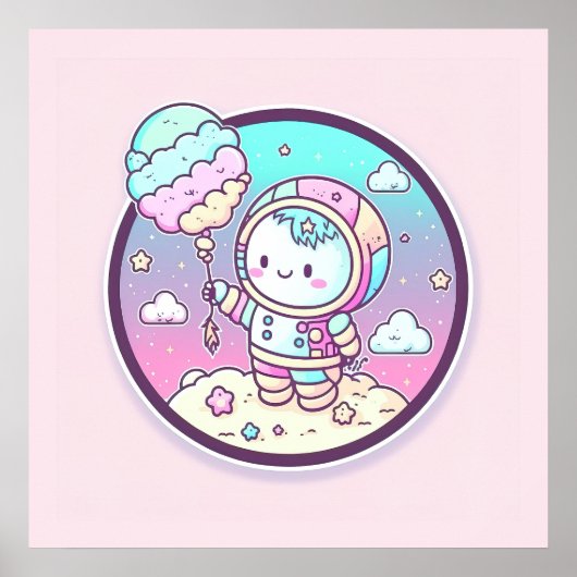 Poster Astronaut mignon avec balon de crème glacée sur la (Devant)