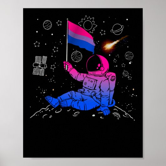 Poster Astronaut Moon Bisexual Flag Espace LGBTQ Gay prid (Devant)