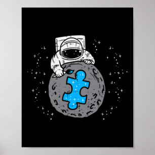 Poster Astronaut Moon Blue Puzzle Piece Sensibilisation s