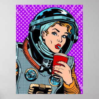 Poster Astronaut Pop Art Girl Hipster