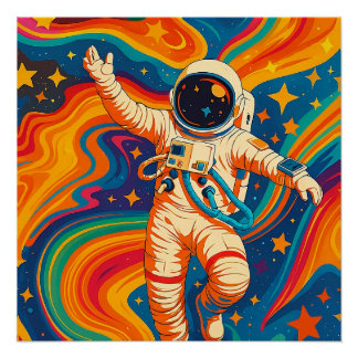 Poster Astronaut psychédélique - Vagues cosmiques Super