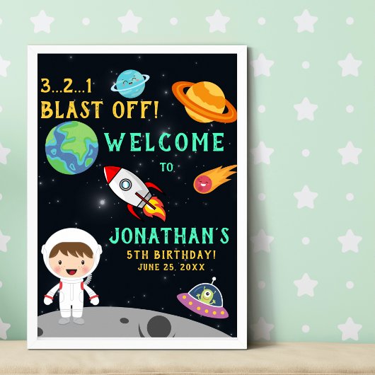 Poster Astronaut Space Birthday Blast Off Theme"