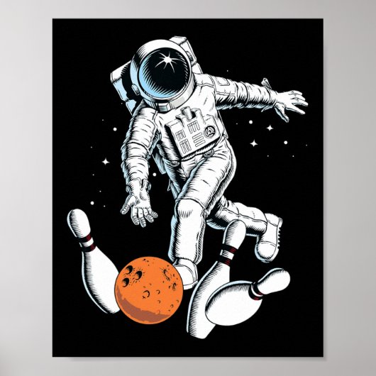 Poster Astronaut Space Bowling Cool Astronaut Bowling Lov (Devant)