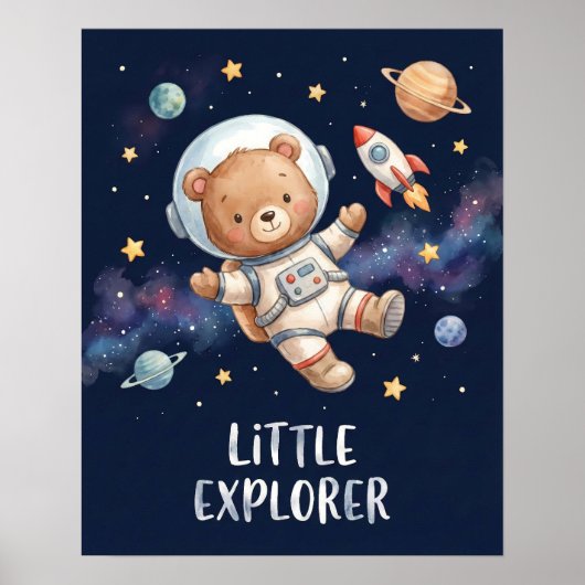 Poster Astronaut Teddy Bear Little Explorer Space Kids (Devant)