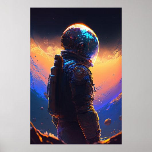 Poster Astronaut World Discovery Peinture Univers Humain (Devant)