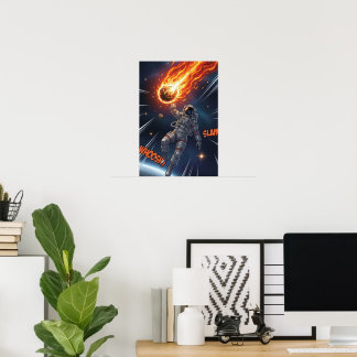 Poster Astronaute Attrape un Météore dans un Rêve Cosmiqu