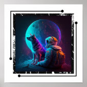 Poster Astronaute avec chien dans l'espace, Neon Design A (Devant)