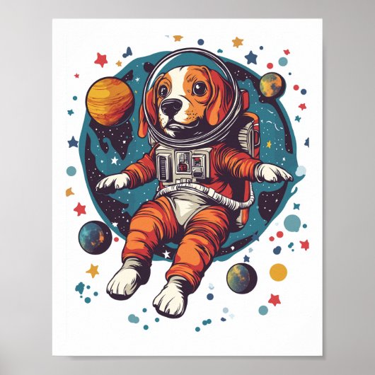 Poster Astronaute Beagle � Chien Explorateur Spatial (Devant)