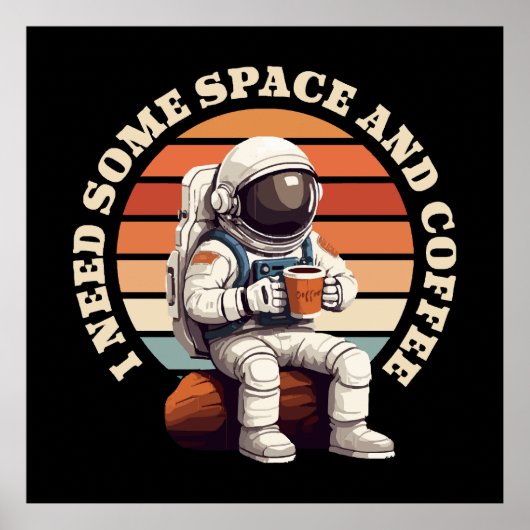 Poster Astronaute buvant du café (Devant)